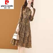 皮爾卡丹（pierre cardin）新款女裝時(shí)尚印花雪紡裙女2025春秋氣質(zhì)優(yōu)雅木耳領(lǐng)碎花減齡顯瘦款 花色 2XL