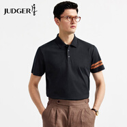 莊吉   JUDGER【絲光棉】男士翻領短袖T恤夏季新款袖口撞色條紋POLO衫 黑色 L 175/92A
