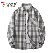 啄木鳥(niǎo)港風(fēng)格子襯衫春夏季男士長(cháng)袖韓版寬松外套休閑學(xué)生情侶裝潮流襯衣 白色 M