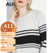 AUI歐洲站圓領(lǐng)長(zhǎng)袖套頭毛衣女2021秋冬新款氣質(zhì)減齡撞色寬松外穿上衣 米白色 均碼