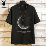 花花公子（PLAYBOY）短袖T恤男士純棉夏季高端半袖圓領(lǐng)上衣服寬松潮牌體恤