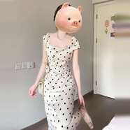 甜菲鹿法式立體花朵無袖吊帶連衣裙子女2025春夏季新款感收腰波點長裙 【波點米】 L 建議108-120斤