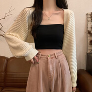姿偉祺實(shí)拍春夏韓版寬松鏤空短款開衫長袖防曬針織上衣外搭外套女 杏色 均碼