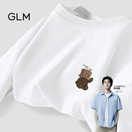GLM敖瑞鵬代言純棉短袖t恤男青春休閑風(fēng)街頭潮搭落肩五分袖大碼T恤 【純棉】白#紙箱小熊 L