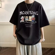 姿偉祺華夫格短袖恤男生夏季港風(fēng)寬松潮牌體恤 黑色【M08】JH M
