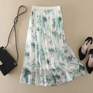 菲奢蘭桑蠶絲半身裙碎花高腰a字裙真絲半身裙女夏中長(cháng)款飄逸2025年新款 花色21 均碼 XL建議116-125斤