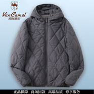 西域駱駝（VANCAMEL）菱形2025棉服輕薄保暖休閑連帽時(shí)尚棉衣寬松外套秋冬短款新款 深灰色【蠶絲棉】 建議140-155斤 XL