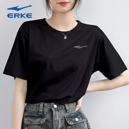 鴻星爾克女裝短袖t恤女2025年秋季新款紅星女士休閑透氣運(yùn)動跑步上衣 正黑 S （155）