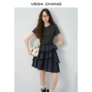 VEGA CHANG連衣裙女2026新款夏設計感格紋荷葉邊小個(gè)子背心連衣裙 英倫藍綠 S