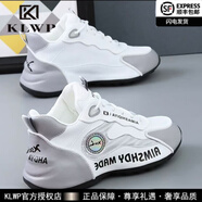 KLWP輕奢品牌男鞋休閑鞋男鞋春季新款皮面透氣情侶跑步鞋子減震運(yùn)動(dòng)鞋 白灰色 35