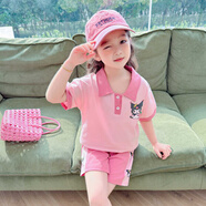 女童夏裝polo衫套裝2025新款寶寶夏季短袖衣服兒童洋氣短褲兩件套 粉色套裝 110 cm 建議身高（100-110cm)