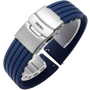 精工五號條紋橡膠表帶 SEIKO5號領(lǐng)航水鬼硅膠手表帶 防水20 22mm 藍(lán)色銀扣 22mm