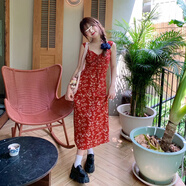 FSHE海邊度假小個(gè)子紅色吊帶碎花連衣裙子女夏季2025新款三亞云南旅游 C1L40450紅色長款碎花裙 S 40/45kg