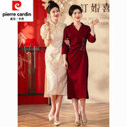 皮爾卡丹（pierre cardin）高貴優(yōu)雅媽m媽嫁女兒訂婚宴禮服2025春季新款年輕喜婆婆結婚旗袍 紅色 2XL 建議120-135斤