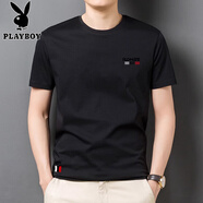 花花公子（PLAYBOY）高端男士夏季青中年短袖T恤休閑純棉印花半袖上衣服圓領(lǐng)體恤衫 XY-19005黑色 M 16590-110斤