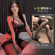 朵立娜夫妻調情睡衣情趣內衣性感房事戰袍夫妻刺激高檔母犬sm羞恥大尺度 【鋼托聚攏 暗扣開(kāi)襠】蕾絲綁帶連體衣 黑+送模特襪 均碼80-120情趣內衣服方便老公吃純欲性暗示內衣