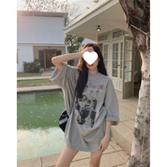 冠貿(mào)裴復(fù)古BF風(fēng)短袖T恤情侶裝寬松大碼胖mm夏季 淺灰色-紅色Am吉他樂隊 3XL