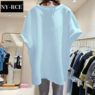 NY-RCE歐洲站夏裝新款大版短袖T恤女寬松中長(zhǎng)款上衣潮 019淺藍(lán)色 L