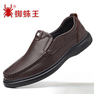 蜘蛛王（ZHIZHUWANG）男士真皮休閑中老年皮鞋軟底軟面男鞋防滑一腳蹬爸爸鞋耐磨 棕色四季款Z7736 真皮牛皮 38 標(biāo)準(zhǔn)皮鞋碼