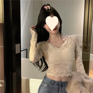 榮西圖（RONGXITU）領(lǐng)蕾絲打底衫女洋氣春裝2025年新款時尚個性歐貨小衫上衣恤 白色蕾絲上衣 【升級版好面料】 S 建議70-89斤