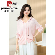 皮爾卡丹（pierre cardin）麻花毛衣薄款外套女春夏簡(jiǎn)約溫柔風(fēng)連帽抽繩開衫氣質(zhì)針織衫上衣 2024粉色2025 均碼