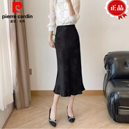 皮爾卡丹（PIERRE CARDIN）新式中國風(fēng)小個子開叉絲滑緞面魚尾裙女2025春夏醋酸提花半裙女 2089黑色提花半身裙 L