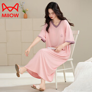 貓人（MiiOW）輕奢睡裙女士夏季薄款莫代爾新款短袖長裙冰絲涼感大碼休閑連衣裙 CM:5853 【莫代爾~7a除螨】 2XL (140-160斤)