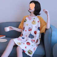 FHHUABD睡衣女夏季韓版性感睡裙中長(cháng)款短袖大碼吊帶連衣裙露背寬松家居服 黃芝麻街shui裙 2XL 【140-155斤】