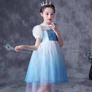 憶愛艾莎公主裙女童冰雪奇緣小女孩愛莎裙子夏公主風(fēng)兒童連衣裙女童裝 泡泡袖款+披風(fēng) 120 碼（建議110-120cm）
