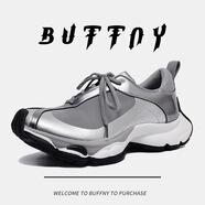 BUFFNY品牌爆款休閑鞋2025春夏新款透氣網(wǎng)面百搭慢跑鞋老爹鞋休閑運(yùn)動(dòng)鞋 灰色 37