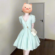 衣然呈品連衣裙女士夏季新款美式高街潮牌修身簡(jiǎn)約藍(lán)綠色顯瘦花邊連衣裙女 藍(lán)綠色連衣裙 L 【建議105-120斤】