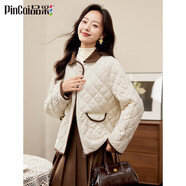 品彩棉服女時(shí)尚氣質(zhì)百搭翻領(lǐng)外套燈芯絨加厚拼接菱格棉衣P144M1005
