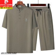 皮爾卡丹夏季爸爸夏裝短袖套裝中老年人休閑短褲男士冰絲體恤父親老人衣服 卡其【冰絲速干套裝】 2XL 42【建議150-165斤】