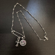 克羅心官方適用十字架項鏈925銀鍍金色鑲鉆大小單雙吊墜別針笑臉鎖骨 笑臉白鉆項鏈