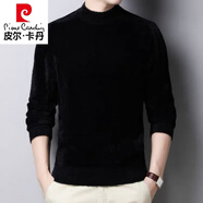 皮爾卡丹（pierre cardin）100%水貂絨衫男士保暖羊毛衫加絨加厚半高領(lǐng)純色毛衣男款打底衫 半高領(lǐng)黑色(100%不起球) 175/XL建議140-155斤穿