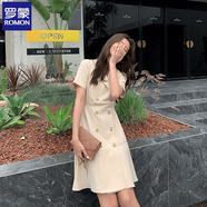 羅蒙西裝連衣裙女春夏新款氣質(zhì)法式職業(yè)夏季設計感收雙排修身甜美裙子 淺杏色 XL 【121-130斤】