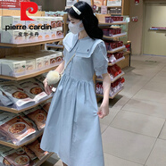皮爾卡丹（pierre cardin）15高中初中學(xué)生13少女白色連衣裙夏季12歲大童娃娃領(lǐng)甜美森系裙子 淺藍 M