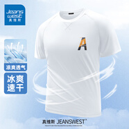 真維斯（Jeanswest）速干短袖t恤男士青少年體育生戶(hù)外運動(dòng)跑步透氣體恤男款運動(dòng)上衣  白色(傾斜字母胸標) 3XL (體重180-205斤)
