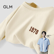 GLM敖瑞鵬代言純棉短袖t恤男青春休閑風(fēng)街頭潮搭落肩五分袖大碼T恤 【純棉】淺米#1978 M