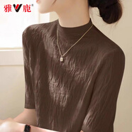 雅鹿肌理感半高領(lǐng)女洋氣春夏季2025年新款針織衫中袖毛衣內搭女士上衣 咖啡色【時(shí)尚優(yōu)美*86%】 M 建議90-105斤