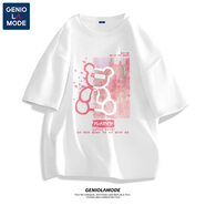 GENIOLAMODE情侶裝t恤短袖一男一女夏季上衣ins潮流純棉寬松大碼學生卡通半袖 白色(油畫熊) XL (180)