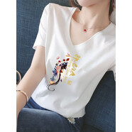 皮爾卡丹（pierre cardin）純C棉V領(lǐng)短袖t恤潮牌國潮女領(lǐng)2025早春夏季小眾設計感白色上衣服 臉譜【白色v領(lǐng)】 L 【111-125斤】