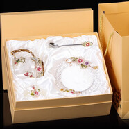 Luxury Flowers琺瑯彩水晶玻璃杯新款女士高顏值家用花茶杯子高檔辦公室精致水杯 【矮杯禮盒】矮杯+勺+蓋+盤