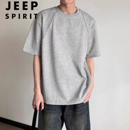 JEEP SPIRIT吉普夏季重磅純棉韓國cleanfit純色重磅短袖t恤男女寬松圓領(lǐng)加厚 花灰色 【重磅純棉300G】 M 建議90-120斤