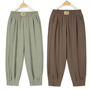思羽君哈倫褲女薄款休閑九分褲2025夏季新款休閑褲女?huà)寢寣捤商}卜褲子 咖色+豆綠九分褲【兩條裝】 3XL 建議140-150斤左右