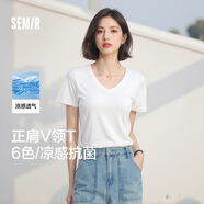 森馬（Semir）短袖t恤女涼感抗菌正肩修身2026夏顯瘦V領(lǐng)白色打底衫109326100002