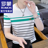 羅蒙（ROMON）冰絲短袖t恤男士夏季薄款速干條紋短袖男打底衫半袖上衣服男裝 WE935白色 XL （約120-135斤可穿)