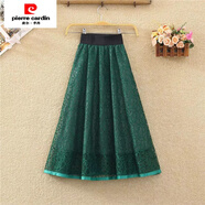 皮爾卡丹（pierre cardin）蕾絲半身裙女夏季新款小個(gè)子中長(cháng)款高腰蓬蓬裙顯瘦百搭鏤空A字裙 綠色 均碼