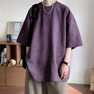 普戈斯（PUGESI）歐美300g重磅t恤男情侶短袖cleanfit夏潮牌麂皮絨美式高街7七分袖 紫色 XL