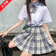 妃秀蝶jk制服套裝全套格裙短裙學(xué)百褶裙a字半身裙日系學(xué)院風(fēng) 一刀裙子+領(lǐng)結(jié)+襯衫 L